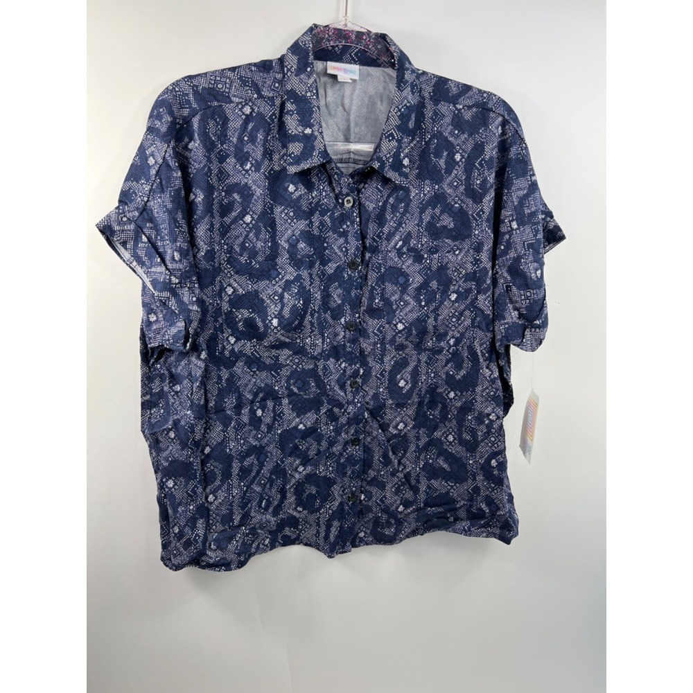 NWT LuLaRoe‎ Button Top Shirt Women's Size S Short Sleeve Collared Navy Blue